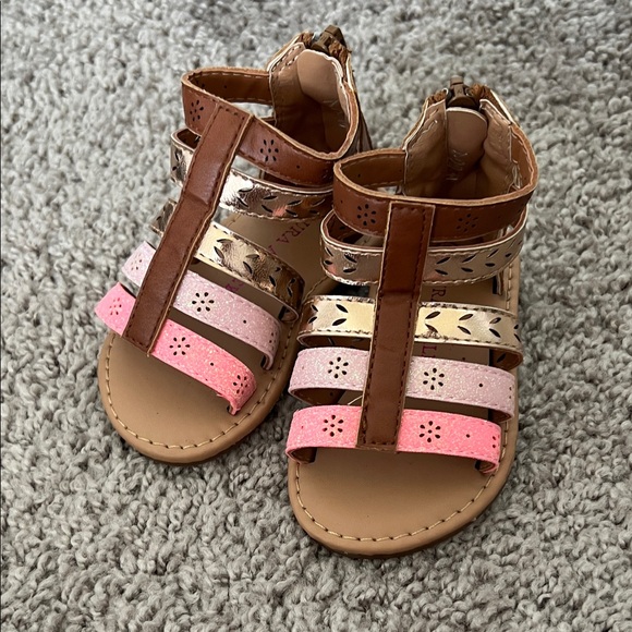 Laura Ashley Other - Laura Ashely Toddler Caged Pink and Brown Glitter Sandals